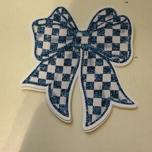 Blue‎ checkered bow card stock car freshie scent varie air freshener croquet